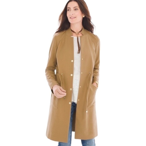 NWT CHICO'S Brown Drawstring Duster Trench Coat Jacket Size Petite 3 (XL 16/18) - Picture 1 of 16